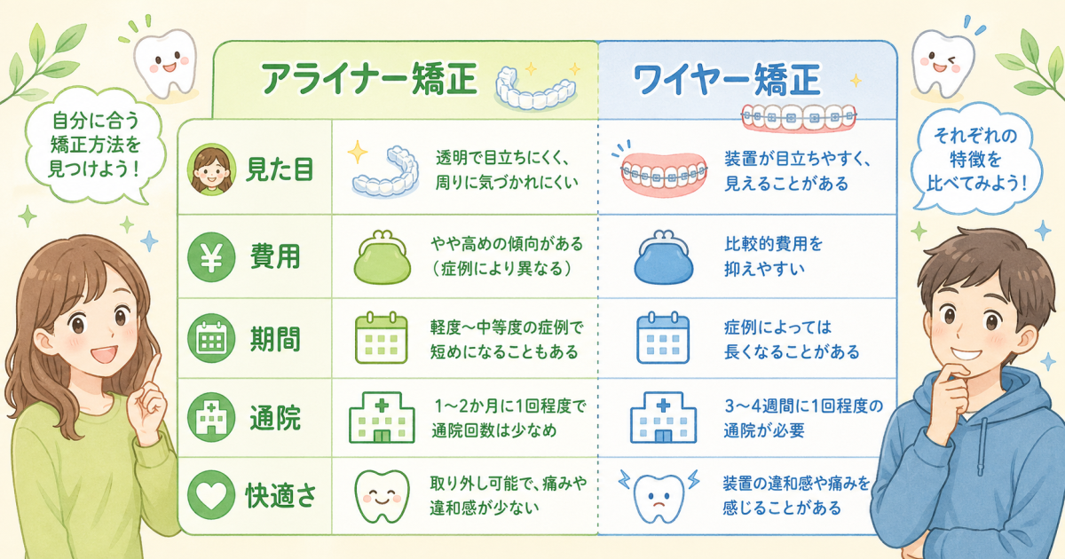【5つの視点で徹底比較】見た目・費用・期間・通院の負担